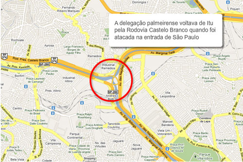 Ônibus do Palmeiras sofre ataque na entrada de São Paulo